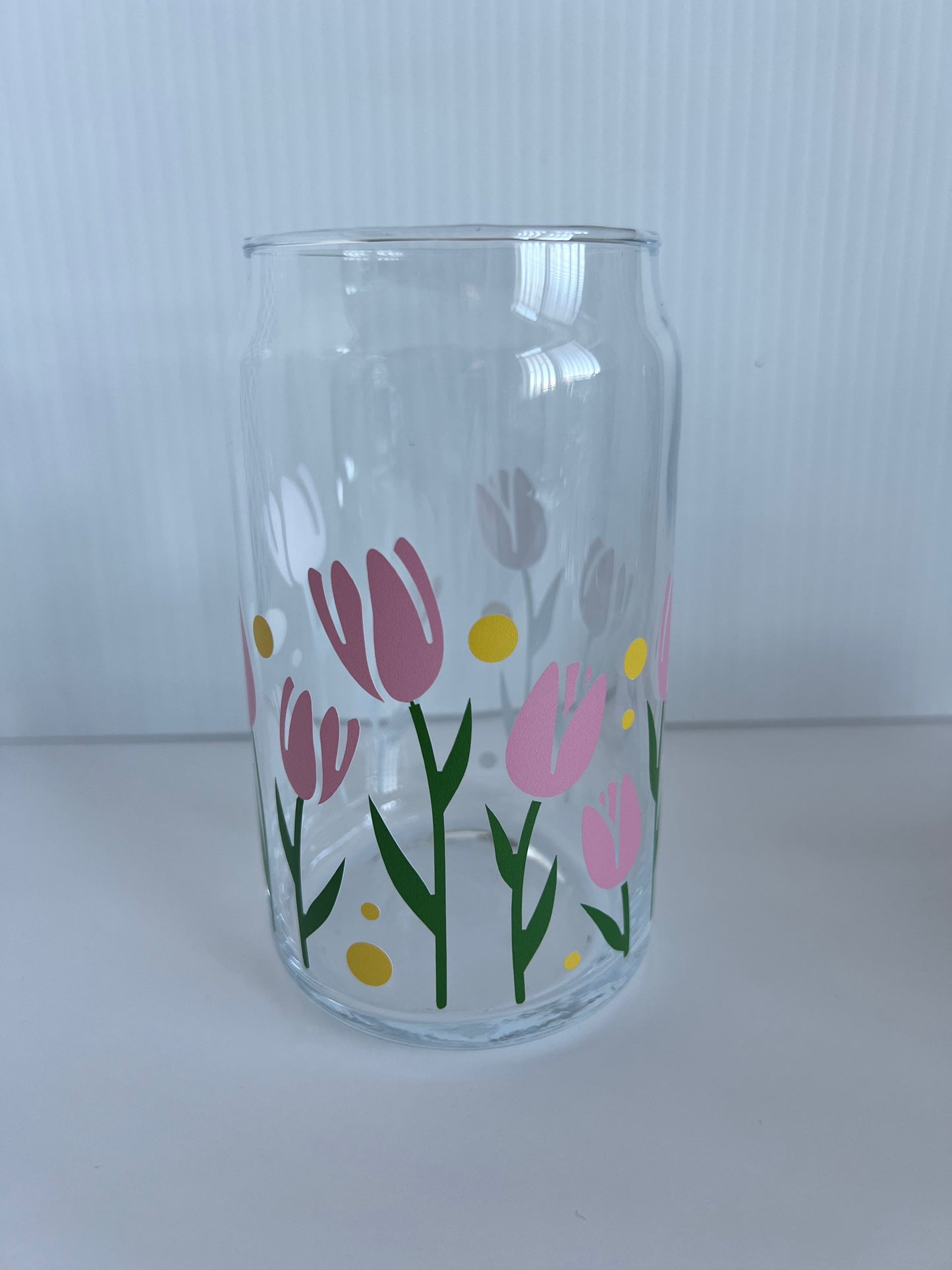 TULIPS 16oz Beer Can Glass w/ Bamboo Lid and Glass Straw