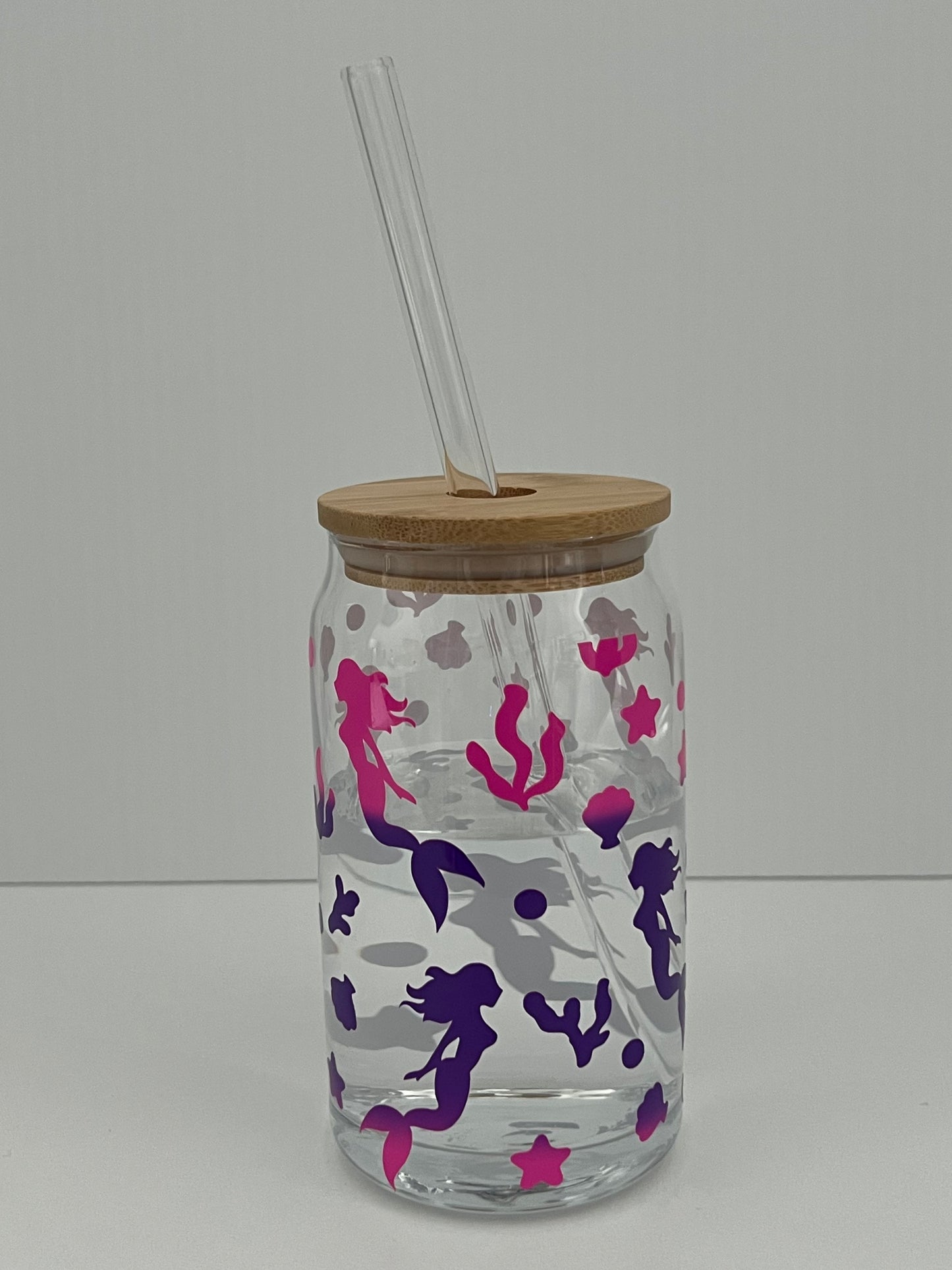 MERMAIDS COLOR CHANGING 16oz Beer Can Glass w/ Bamboo Lid and Glass Straw