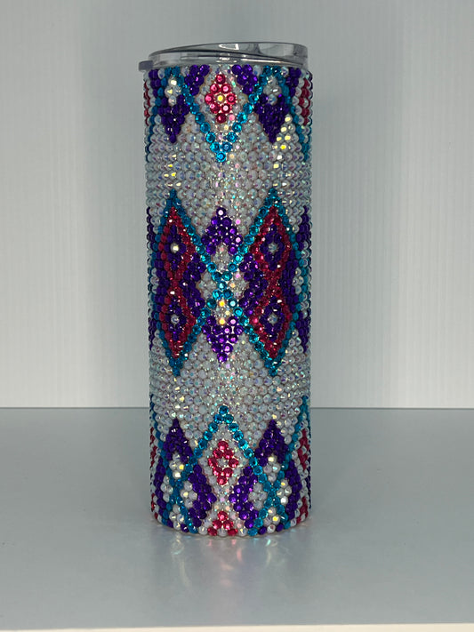 20 oz Rhinestone Tumbler - Multicolor Diamond Design